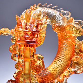 Buddha Gift Feng Shui Dragon Handmade Liuli Crystal Art Piece Success Home Office Decoration