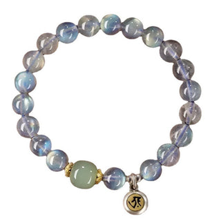 Buddha Gift Chinese Zodiac Natal Buddha 925 Sterling Silver Natural Moonstone Hetian Jade Positive Bracelet