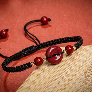 Buddha Gift Natural Cinnabar Peace Buckle Blessing String Bracelet