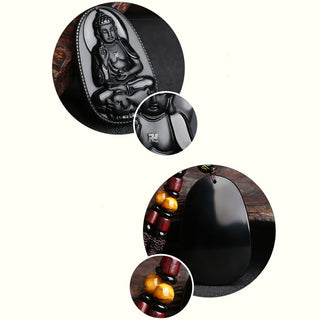 Buddha Gift Chinese Zodiac Natal Buddha Natural Black Obsidian Purification Necklace Pendant