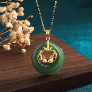 Buddha Gift Cyan Jade Koi Fish Luck Necklace Pendant