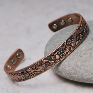 Buddha Gift Dragon Phoenix Magnetic Solid Copper Cuff Bracelet Bangle