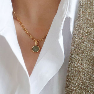 Buddha Gift Oval Turquoise Strength Titanium Steel Necklace Pendant