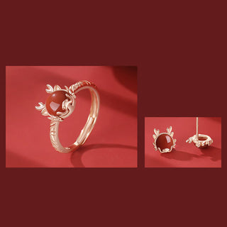 ❗❗❗A Flash Sale- Buddha Gift 925 Sterling Silver Year of the Dragon Cinnabar Red Agate Dragon Protection Bracelet Necklace Pendant Earrings Ring
