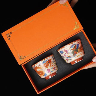 Buddha Gift 2Pcs Dragon Phoenix Ceramic Teacup Kung Fu Tea Cups