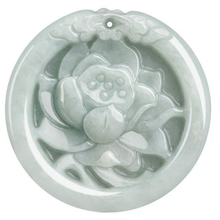 Buddha Gift Natural Jade Lotus Flower Carved Prosperity Necklace Pendant