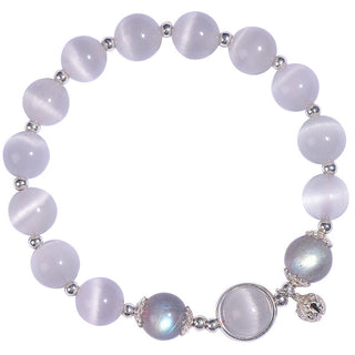 Buddha Gift 925 Sterling Silver Cat Eye Moonstone Love Support Bracelet