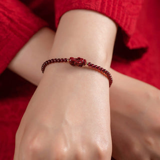 Buddha Gift Garnet Cinnabar PiXiu Blessing Calm String Bracelet
