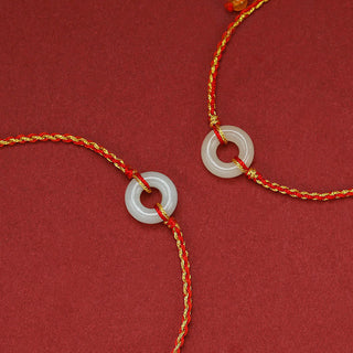 Buddha Gift Round Peace Buckle Jade Luck Abundance Braided Bracelet Anklet