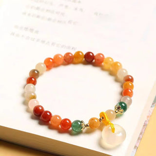 Buddha Gift 14K Gold Plated Colorful Golden Silk Jade Peace Buckle Wealth Bracelet