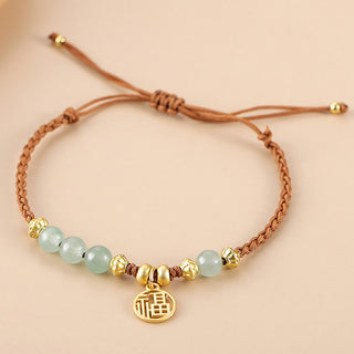 Buddha Gift Jade Beads Fu Character Blessing Rope Bracelet