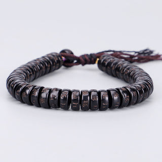 Buddha Gift Tibetan Coconut Shell Beads Engraved Om Mani Padme Hum Mantra Positive String Bracelet