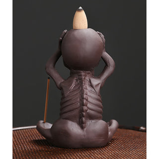 Buddha Gift Little Skull Ghost Purple Clay Backflow Smoke Fountain Peace Incense Burner Decoration