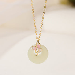 Buddha Gift 925 Sterling Silver Natural Hetian Jade Peace Buckle Orchid Luck Bracelet Necklace Pendant Set