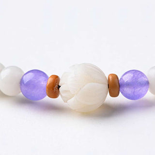 Buddha Gift Tibetan White Jade Bodhi Lotus Blessing Bracelet