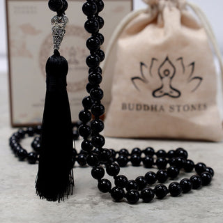 Buddha Gift 108 Mala Black Onyx Beads Yoga Meditation Prayer Beads Necklace