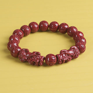 Buddha Gift Natural Double PiXiu Cinnabar Om Mani Padme Hum Wealth Luck Bead Bracelet