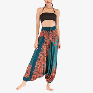 Buddha Gift Two Style Wear Round Geometric Pattern Loose Smocked Harem Trousers Jumpsuit High Waist Women's Yoga Pants