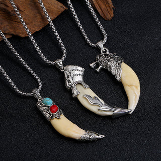 Buddha Gift Imitation Wolf Tooth Titanium Steel Balance Necklace Pendant