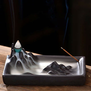 Buddha Gift Mountains Flowing Water Ceramic Blessing Backflow Incense Burner