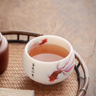 Buddha Gift Koi Fish White Porcelain Ceramic Teacup Kung Fu Tea Cup