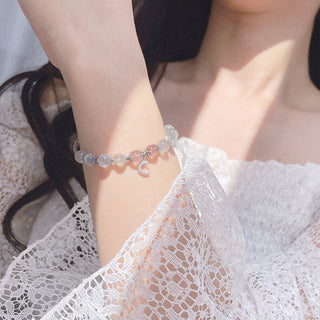 Buddha Gift Strawberry Quartz Moonstone Luck Moon Charm Bracelet