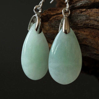 Buddha Gift 925 Sterling Silver Jade Water Drop Luck Dangle Earrings