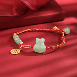 Buddha Gift 925 Sterling Silver Year of the Rabbit Hetian Jade Happiness Luck Red String Bracelet