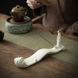 Buddha Gift Buddha Monk Ceramic Sea Wave Mountain Blessing Incense Burner Decoration