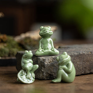 Buddha Gift Mini Small Meditation Lotus Resting Frog Ceramic Wealth Luck Home Tea Pet Figurine Decoration
