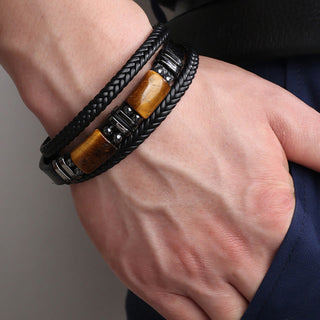 Buddha Gift Tiger Eye Power Magnetic Buckle Multilayered Leather Bracelet