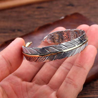 Buddha Gift Feather Pattern Carved Luck Wealth Cuff Bracelet Bangle