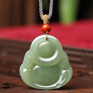 Buddha Gift Laughing Buddha Hetian Jade Abundance Necklace String Pendant