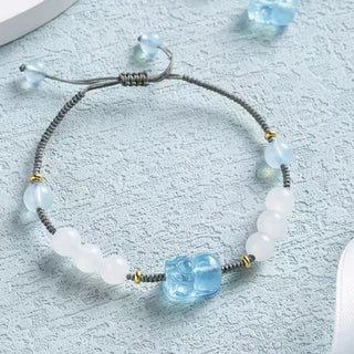 Buddha Gift Natural Aquamarine PiXiu Hetian White Jade Healing Bracelet