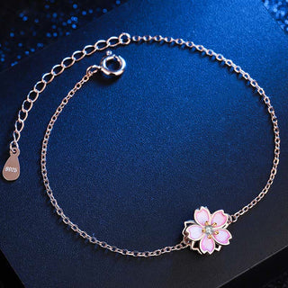 Buddha Gift 925 Sterling Silver Cherry Blossom Blessing Chain Bracelet Rotatable Ring