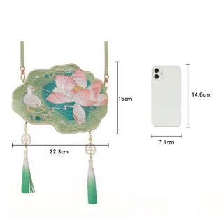 Buddha Gift Luck Embroidery Lotus Koi Fish Rabbit Flower Hanfu Bag Crossbody Bag Shoulder Bag
