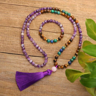 Buddha Gift Tibetan Amethyst Purify Bracelet Mala Set