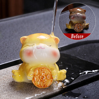 Buddha Gift Color Changing Cute Mini Cat Resin Tea Pet Wealth Home Figurine Decoration