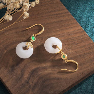 Buddha Gift FengShui White Jade Blessing Drop Earrings