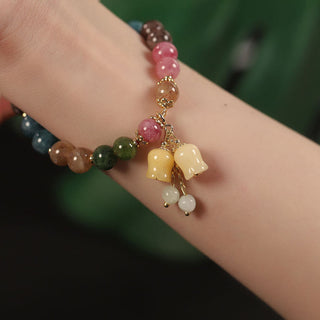 Buddha Gift Natural Colorful Tourmaline Flower Bead Love Bracelet