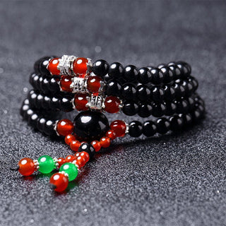 Buddha Gift 108 Beads Natural Black Obsidian Tiger Eye Mala Bracelet