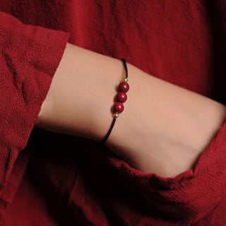Buddha Gift 14K Gold Plated Natural Cinnabar Blessing String Braided Bracelet