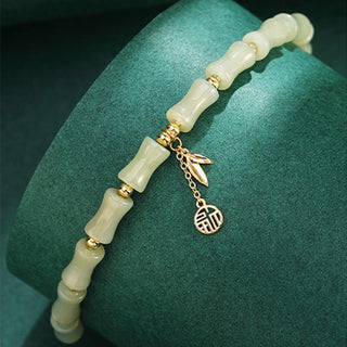 Buddha Gift 925 Sterling Silver Hetian Jade Bamboo Fu Character Prosperity Necklace Pendant Bracelet