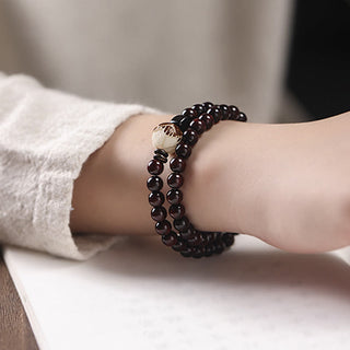 Buddha Gift Small Leaf Red Sandalwood Lotus Bodhi Seed Carved Protection Double Wrap Bracelet