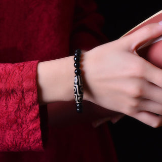 Buddha Gift Tibetan Natural Nine-Eye Dzi Bead Wealth Power Bracelet