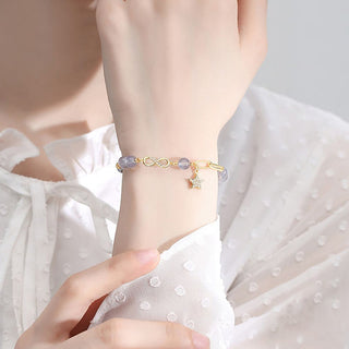 Buddha Gift 14K Gold Plated Natural Strawberry Quartz Moonstone Möbius Loop Eternal Love Star Positive Bracelet