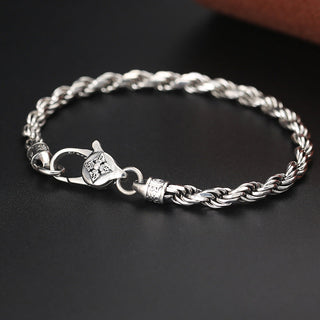 Buddha Gift 925 Sterling Silver Tibet Om Mani Padme Hum Double Dorje Vajra Twisted Design Peace Love Bracelet