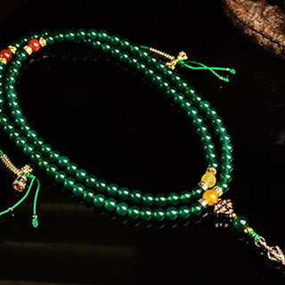 Buddha Gift 108 Beads Natural Green Agate Success Bracelet Mala