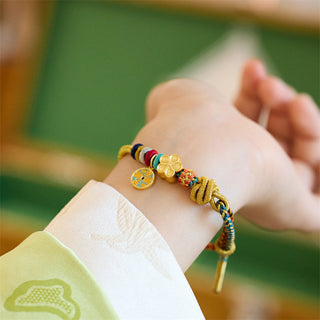 Buddha Gift Year of the Dragon Koi Fish Mahjong Dice Peach Blossoms Copper Coin Luck Braided Bracelet