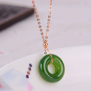 Buddha Gift Round Cyan Jade Healing 14K Gold Necklace Pendant